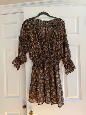 Zara Floral Smocked Waist Women's Dress - Pink on Olive